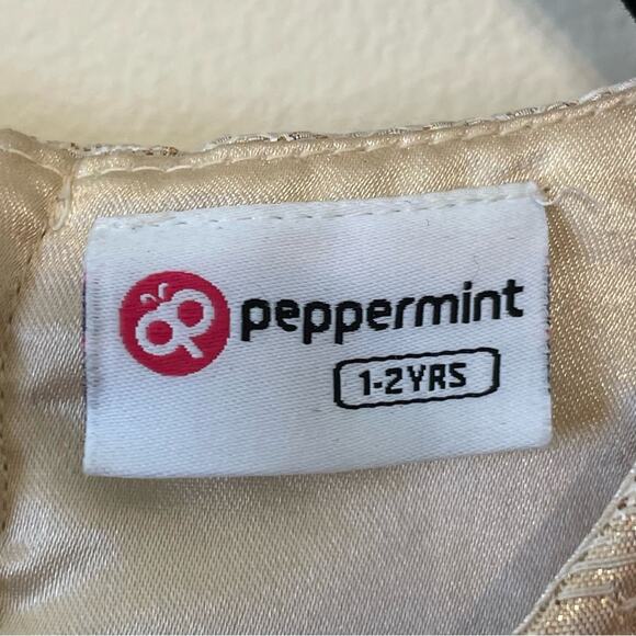 Peppermint 1-2 Years (Girls) Small formal dress metallic chiffon ball gown beige - Picture 4 of 9